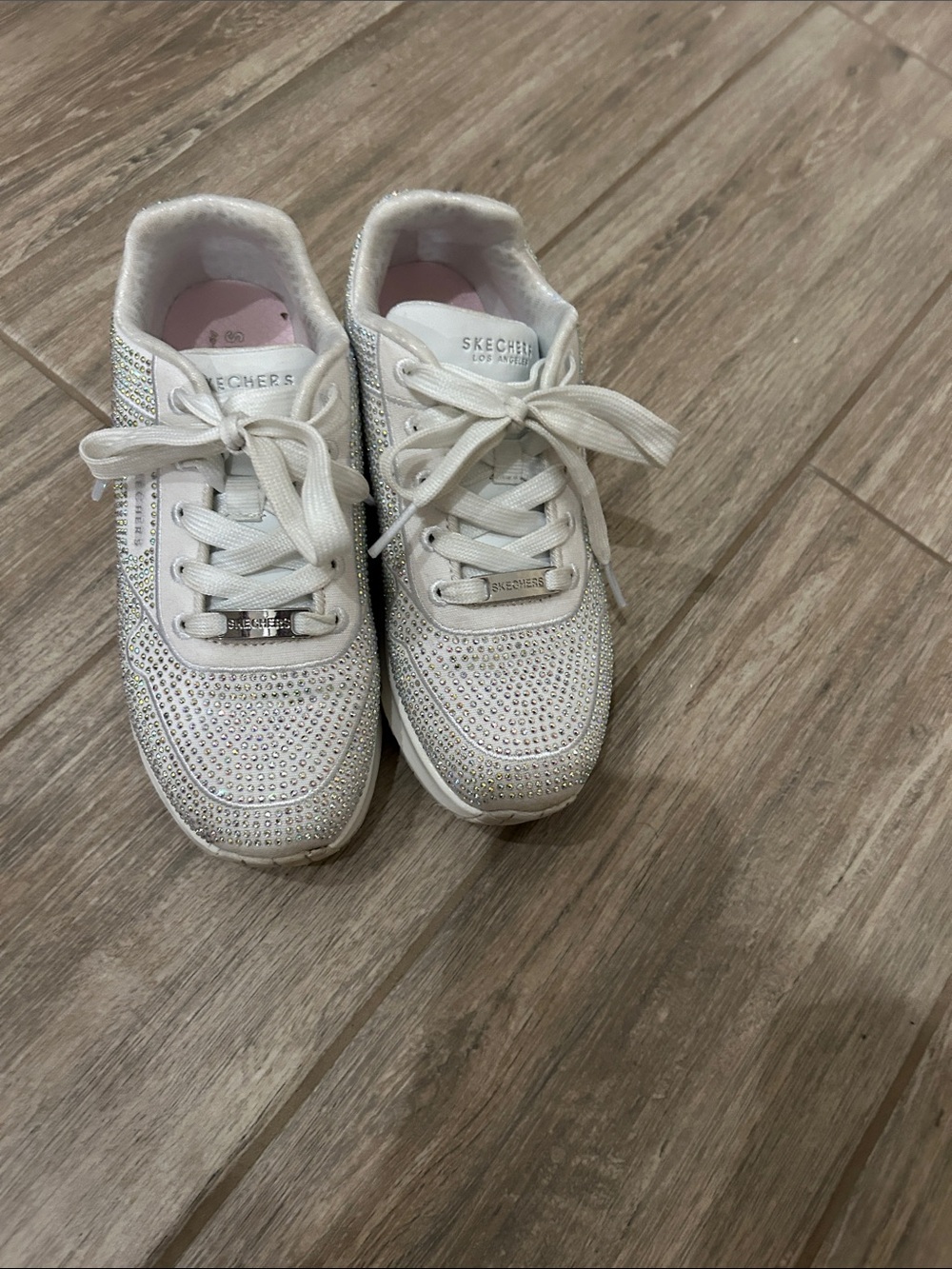 Skechers Kids White Iridescent Rhinestone Sneakers - Picture 2 of 4